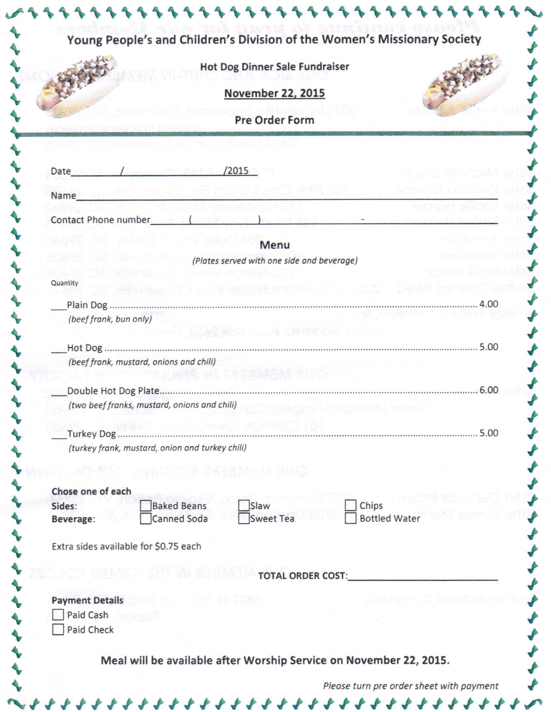 dinner order form template allen temple ame church dinner fundraiser sale dinner order form template allen temple ame church dinner fundraiser sale